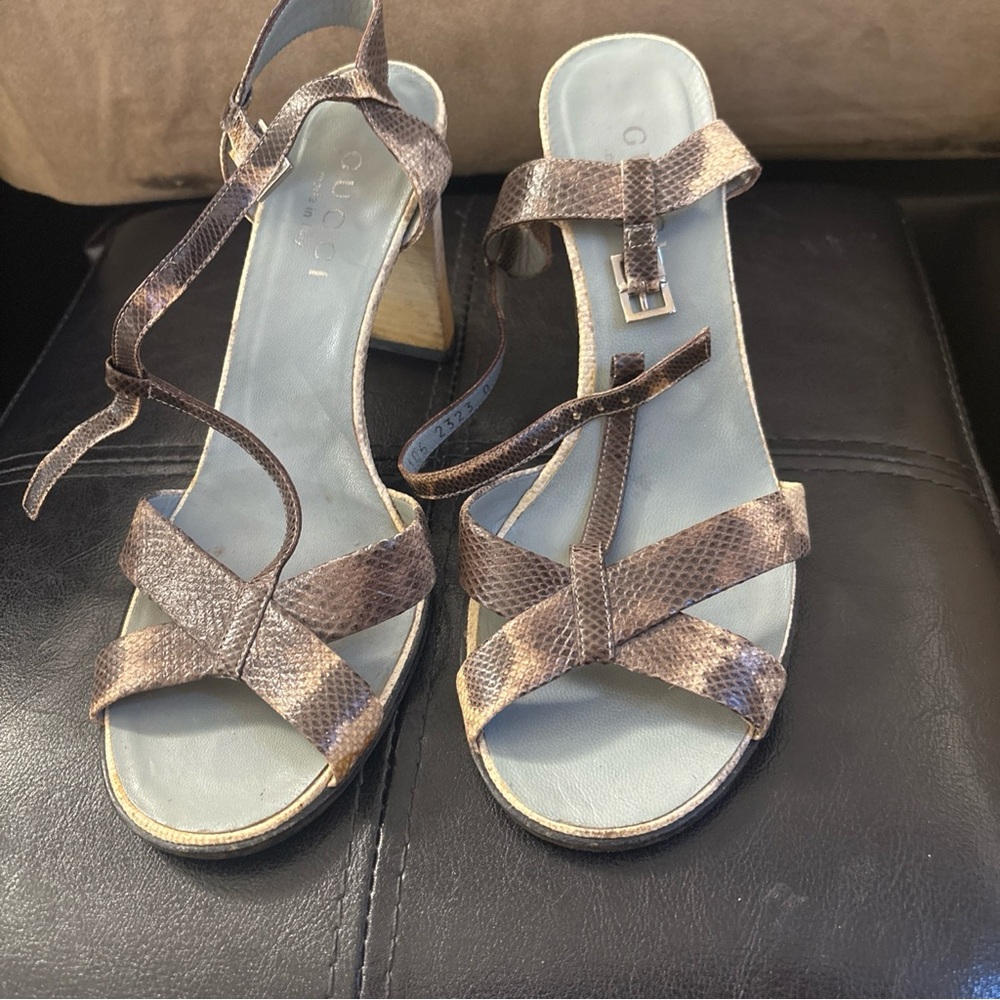Gucci Sandals high heels wood Python snake skin sandal size 6.5 - Picture 13 of 13